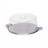 Suport / Platou tort cu capac plastic transparent, tava rotunda inox cu manere, diam 300 mm x110 mm (H)