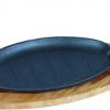 Tigaie ovala din fonta,  26x17 cm cu suport din lemn